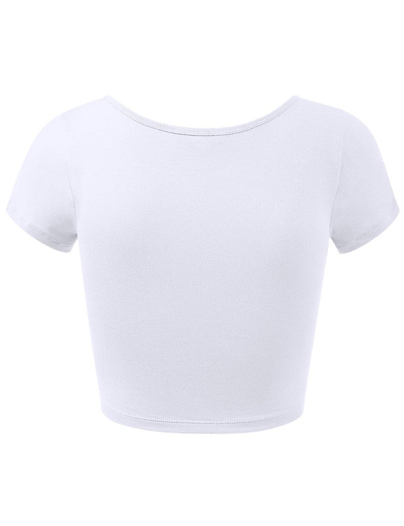 HATOPANTS Women Cotton Scoop Neck Crop Tops Short Sleeve Basic Casual Shirts White S - Image 3